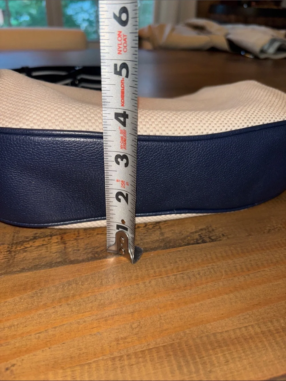 kate spade Cream Canvas Crossbody with Navy Trim and Striped Strap EUC!